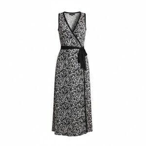 NWT Loveappella Women’s S Leopard Print Faux Wrap Midi Dress Black White